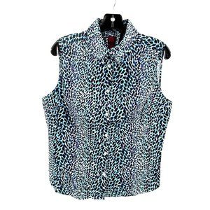 212 Collection Plus Size Womens Top Animal Print Blue & Black XL Button Down